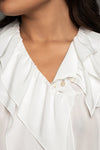  PENDA • Luxury Designer Fashion  •  Charming Crepe de Chine Satin Blouse • Detail Buttons