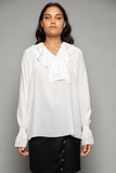  PENDA • Luxury Designer Fashion  •  Charming Crepe de Chine Satin Blouse • Front detail