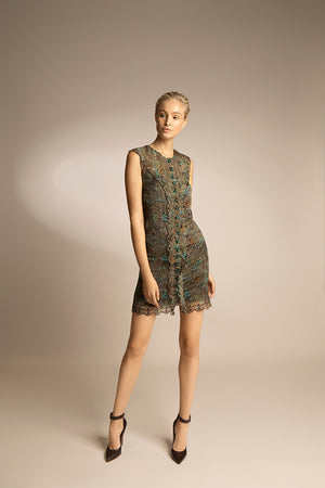  PENDA • Luxury Designer Fashion  • Sustainable Muslin printed and embroidered dress • Front • SS21
